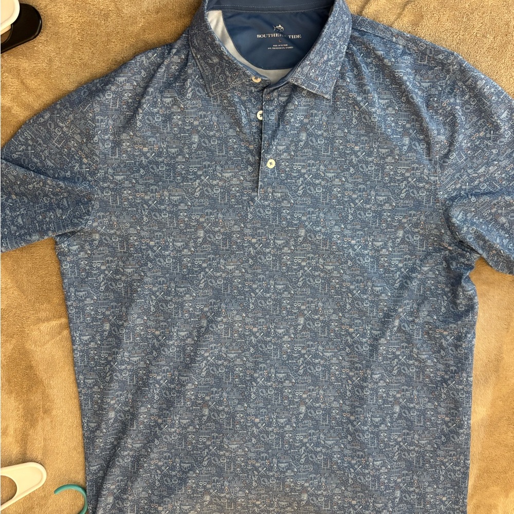 Southern Tide Navy Patterned Polo